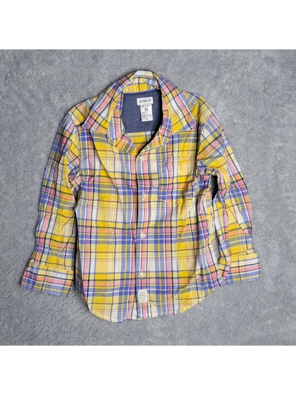 Carters Toddler Boys Plaid Button-Down Shirt Yellow/Purple/Blue/Pink Size 3T